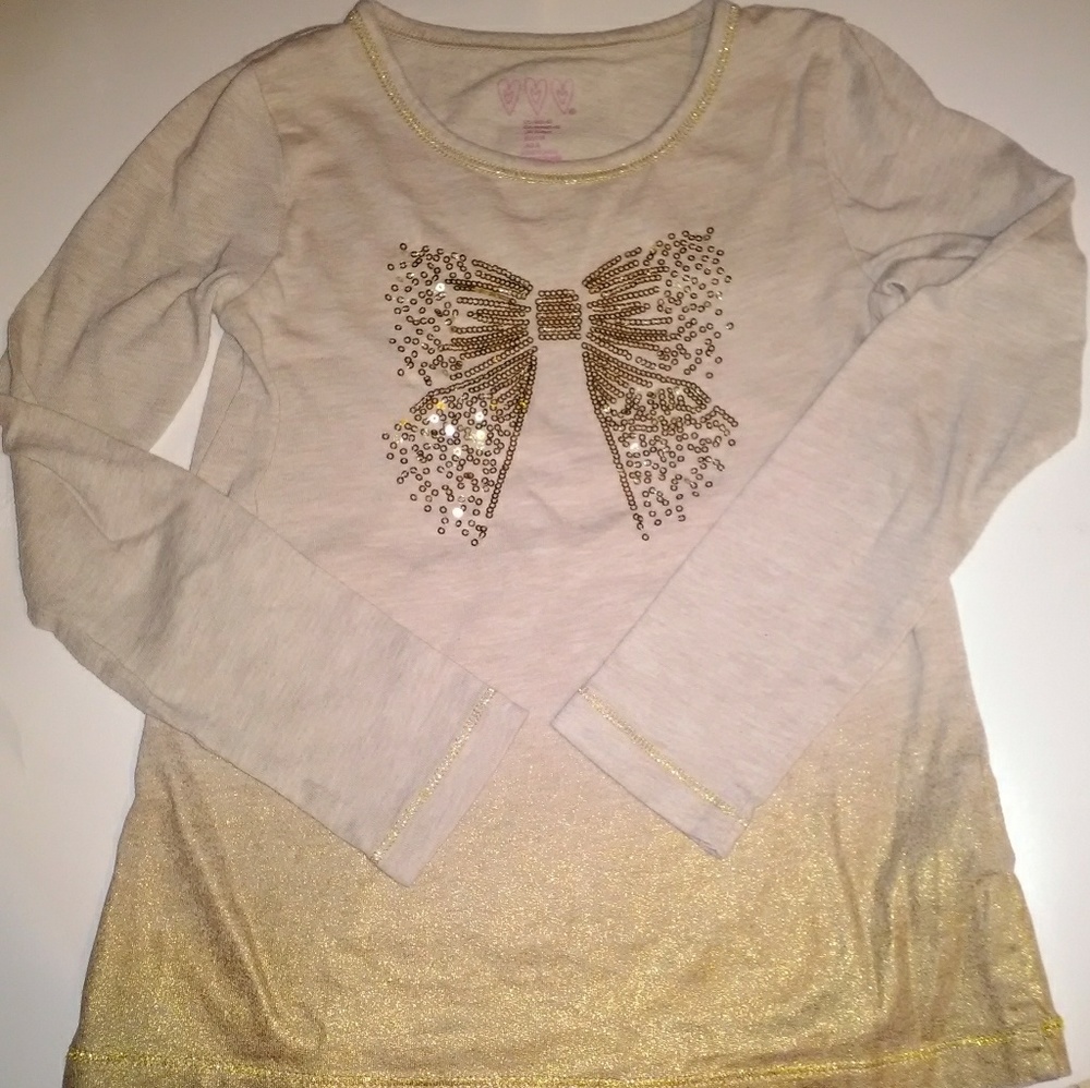 🐝5 for $10 Girls Gold Ombre Bow Long Sleeve Top